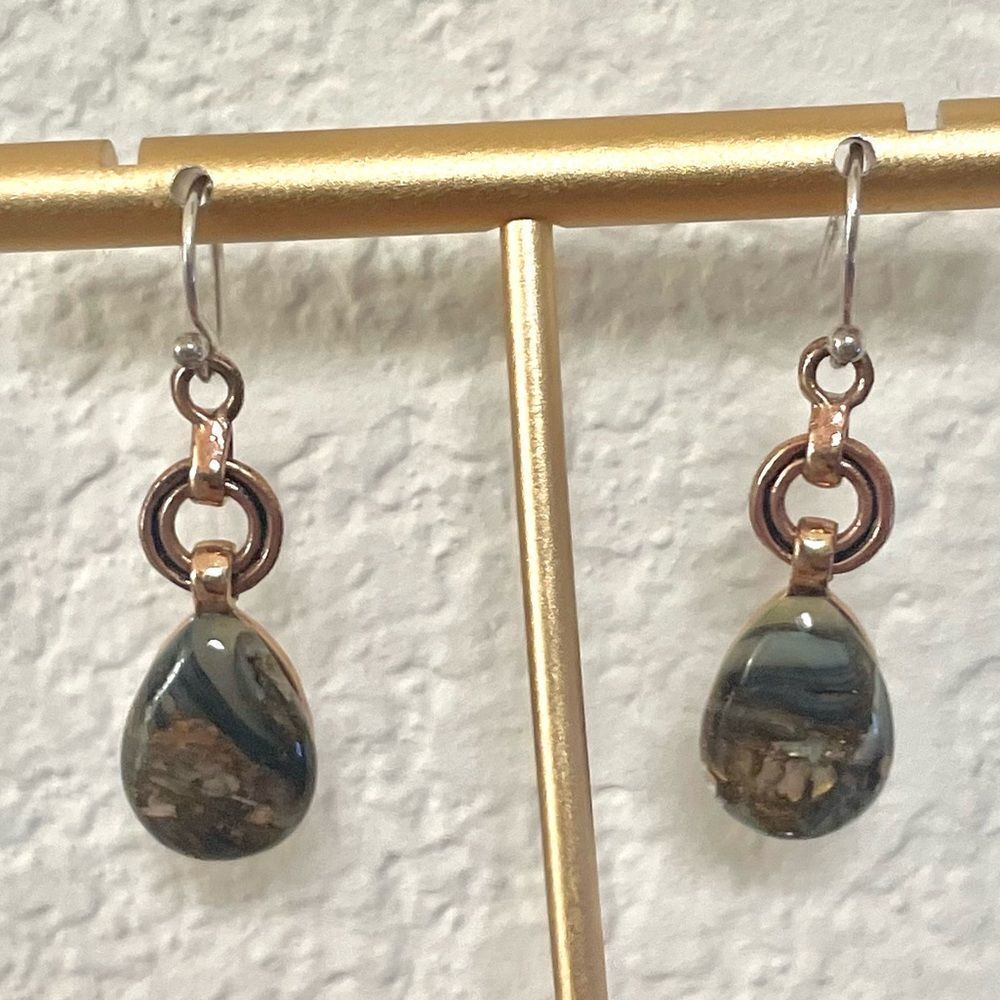 Vintage Barse Jasper rose gold tone drop earrings